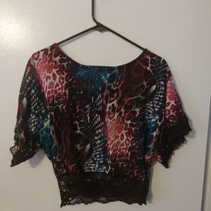 NWOT Animal print top with lace